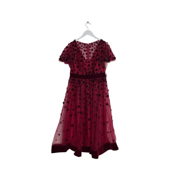 Mac Duggal 67854 Floral Embellished Butterfly Sleeve Velvet Hem Dress Size 10 - Picture 4 of 7